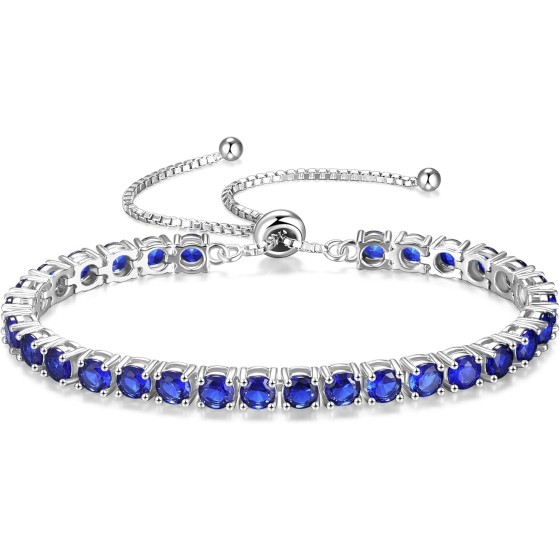 Birthstone Bracelet Jewelry for Women Sterling Silver Tennis Bracelet Classic Bolo Adjustable Chain Fine Jewelry Anniversary Birthday Gifts for Women Mom Wife Her