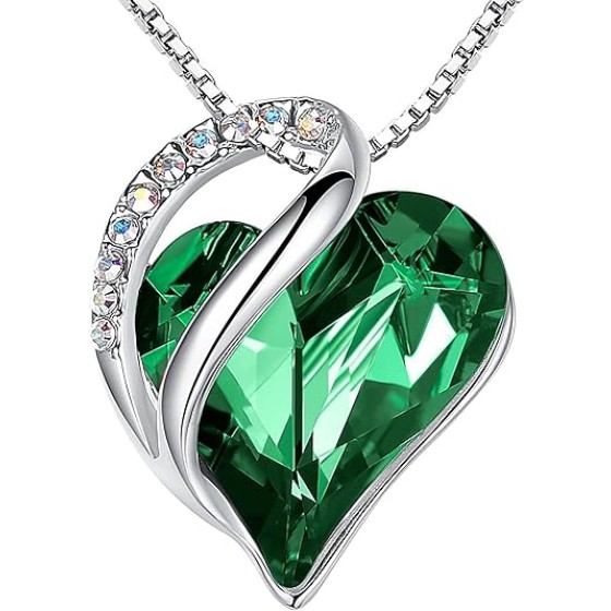 Valentine's Day Gift Necklaces for Women, Infinity Love Birthstone Heart Crystal Pendant, Birthday Anniversary Jewelry for Wife, Mom, and Her, Silver Plated, 18" + 2" Adjustable Chain