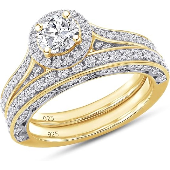 Vintage Bridal Set Ring For Women Lab Created Moissanite & Lab Grown Diamond Engagement Wedding Ring In 925 Sterling Silver 10K & 14K Solid Gold Plated Sterling Silver Jewelry 1.33 Cttw