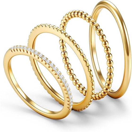 Stackable Rings for Women Non Tarnish Trendy Dainty 14K Gold Plated Knuckle Stacking Cubic Zirconia Thin Thumb Ring Set Minimalist Statement Promise Wedding Bands Engagement Ring Size 5-10