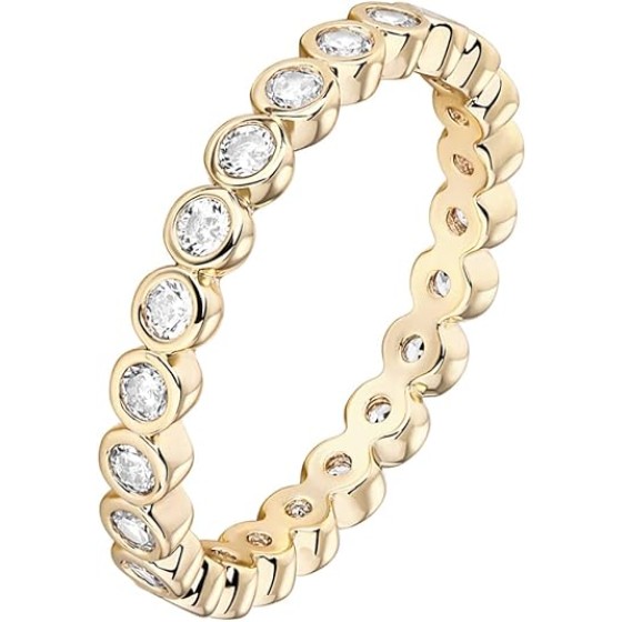 14K Gold Plated Rings with Cubic Zirconia - 2.8mm Stackable for Women - Gold Love Ring