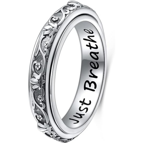 Anxiety Relieve Rings 925 Sterling Silver Spinner Fidget Ring Worry Stress Relieving Boredom ADHD Autism Ring Platinum Plated Jewelry Birthday Gifts for Women Men