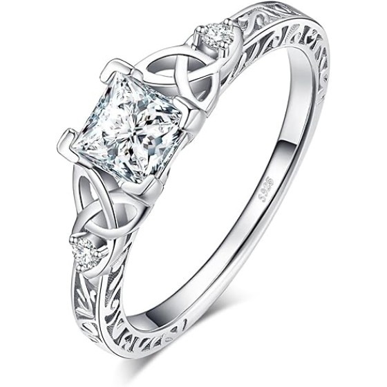 JewelryPalace Vintage Celtic Knot Princess Cut 1.2ct Cubic Zirconia Solitaire Engagement Rings for Women