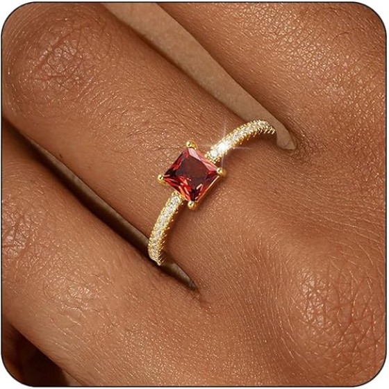 Birthstone Gold Rings for Women Non Tarnish 14K Gold Plated Stackable Cubic Zirconia Thumb Rings Dainty Cute Emerald Eternity Band Pinky Ring Engagement Wedding Promise Rings Jewelry Gifts