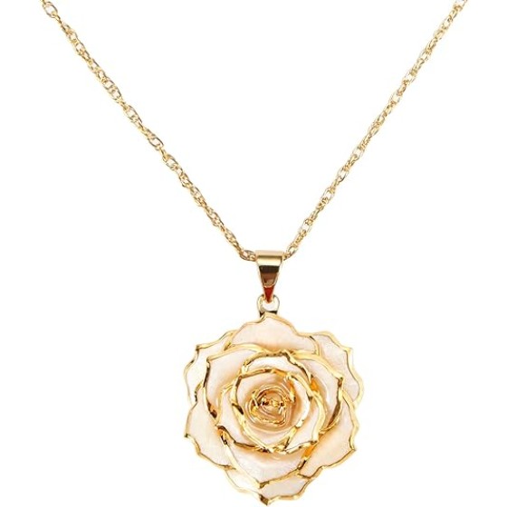 Rose Gold Dipped Necklace Gifts for Women, 24K Gold Dipped Rose Pendant Necklace Jewelry Mothers Day Anniversaries Birthday Christmas Special Occasions Gifts for Her Mom